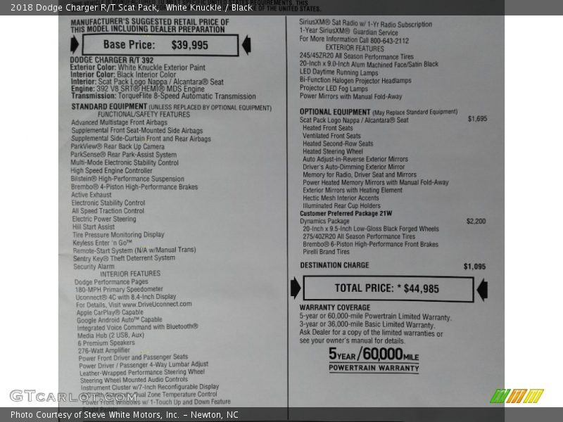 White Knuckle / Black 2018 Dodge Charger R/T Scat Pack