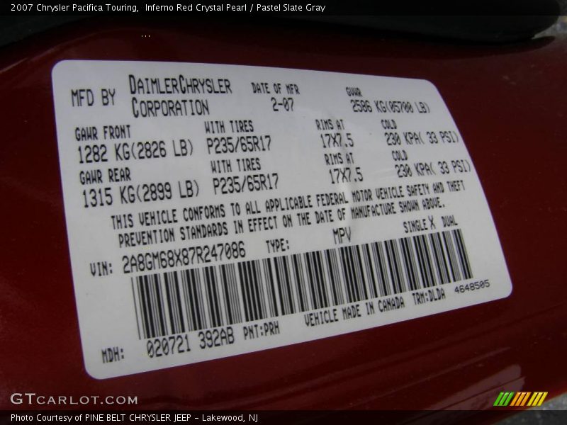 Inferno Red Crystal Pearl / Pastel Slate Gray 2007 Chrysler Pacifica Touring