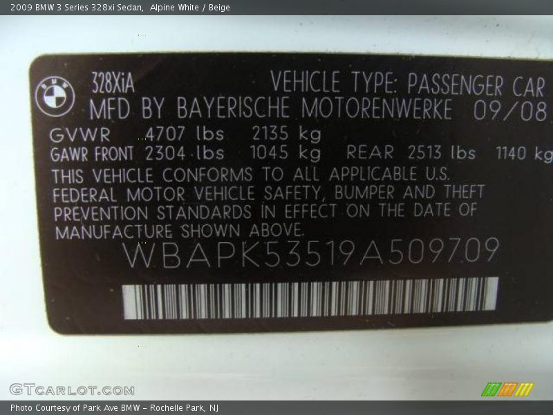 Alpine White / Beige 2009 BMW 3 Series 328xi Sedan