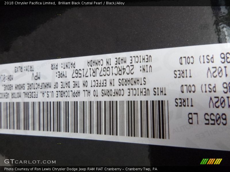 Brilliant Black Crystal Pearl / Black/Alloy 2018 Chrysler Pacifica Limited