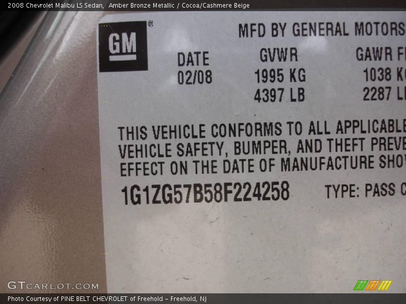 Amber Bronze Metallic / Cocoa/Cashmere Beige 2008 Chevrolet Malibu LS Sedan