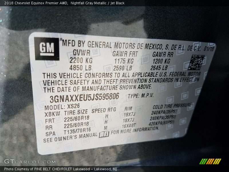 Nightfall Gray Metallic / Jet Black 2018 Chevrolet Equinox Premier AWD