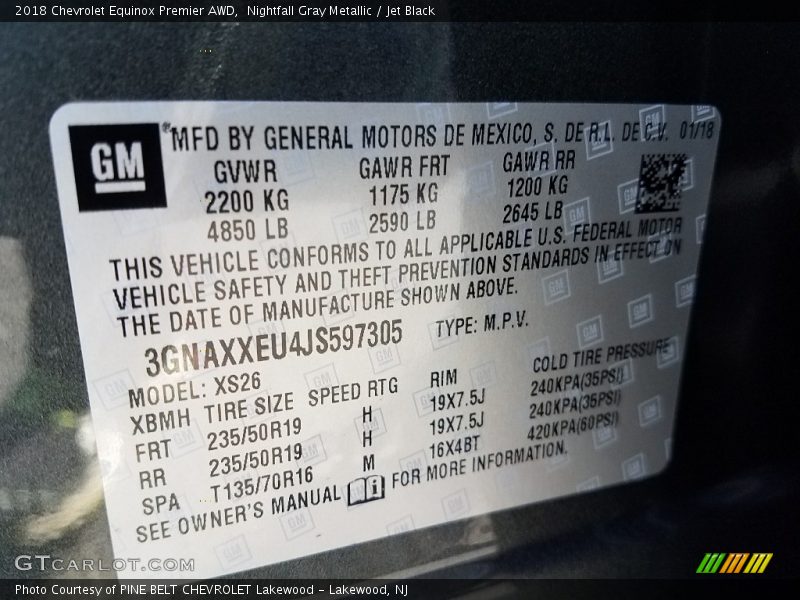 Nightfall Gray Metallic / Jet Black 2018 Chevrolet Equinox Premier AWD