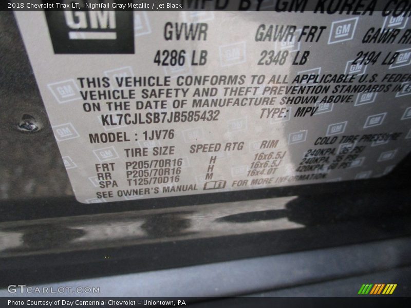 Nightfall Gray Metallic / Jet Black 2018 Chevrolet Trax LT