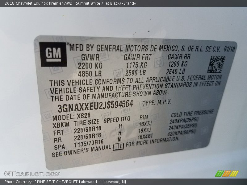 Summit White / Jet Black/­Brandy 2018 Chevrolet Equinox Premier AWD