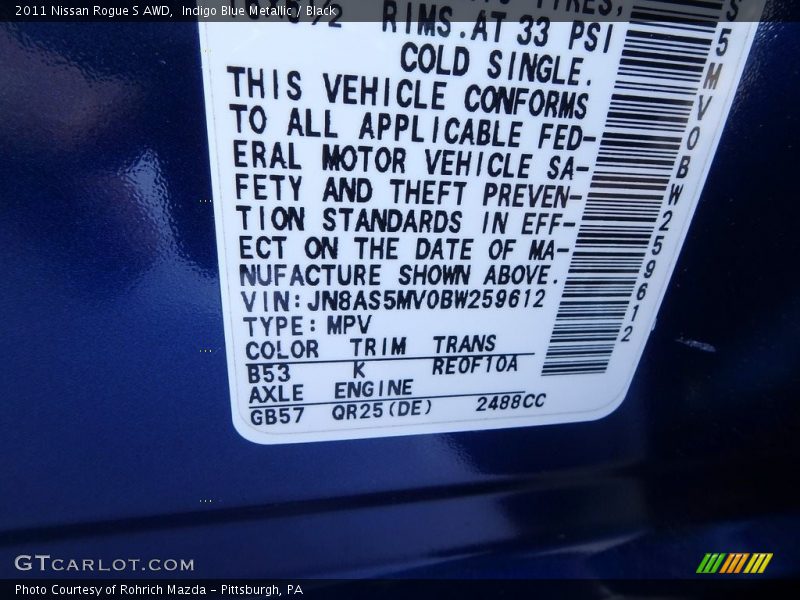 Indigo Blue Metallic / Black 2011 Nissan Rogue S AWD