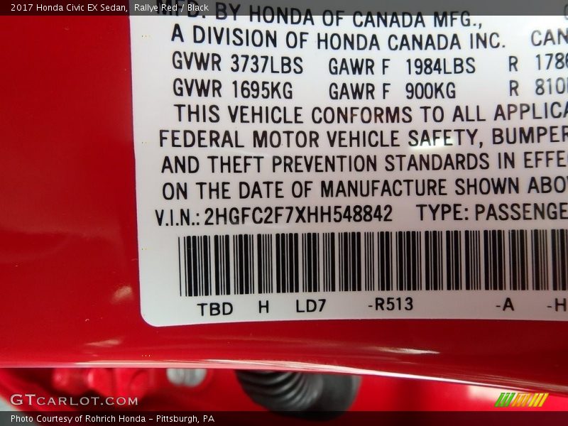 Rallye Red / Black 2017 Honda Civic EX Sedan