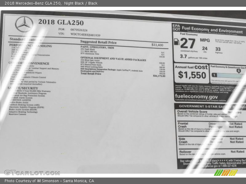 Night Black / Black 2018 Mercedes-Benz GLA 250