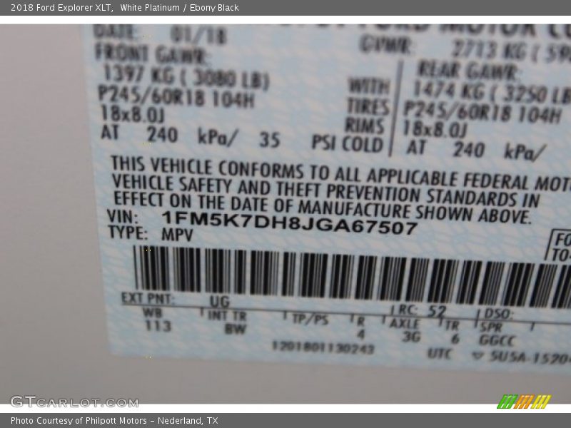White Platinum / Ebony Black 2018 Ford Explorer XLT