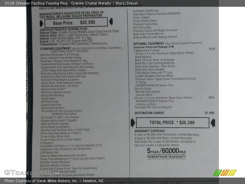 Granite Crystal Metallic / Black/Diesel 2018 Chrysler Pacifica Touring Plus