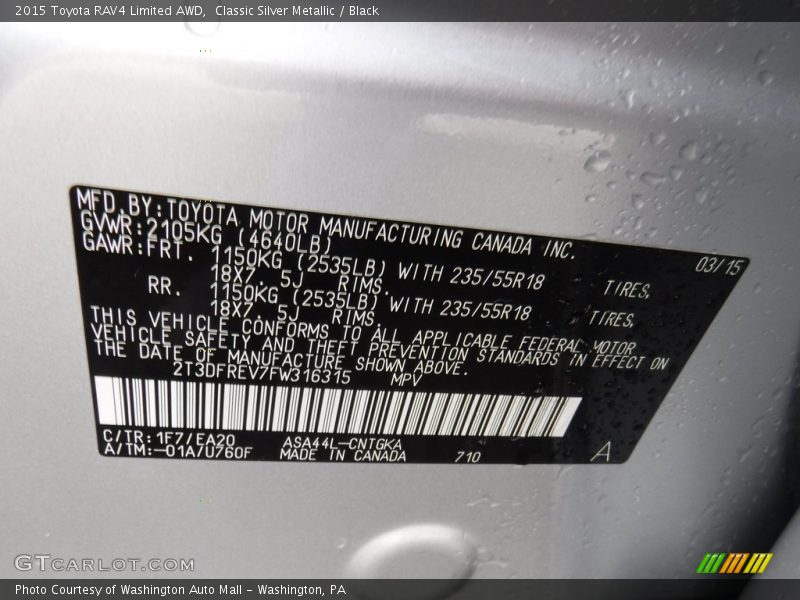 Classic Silver Metallic / Black 2015 Toyota RAV4 Limited AWD