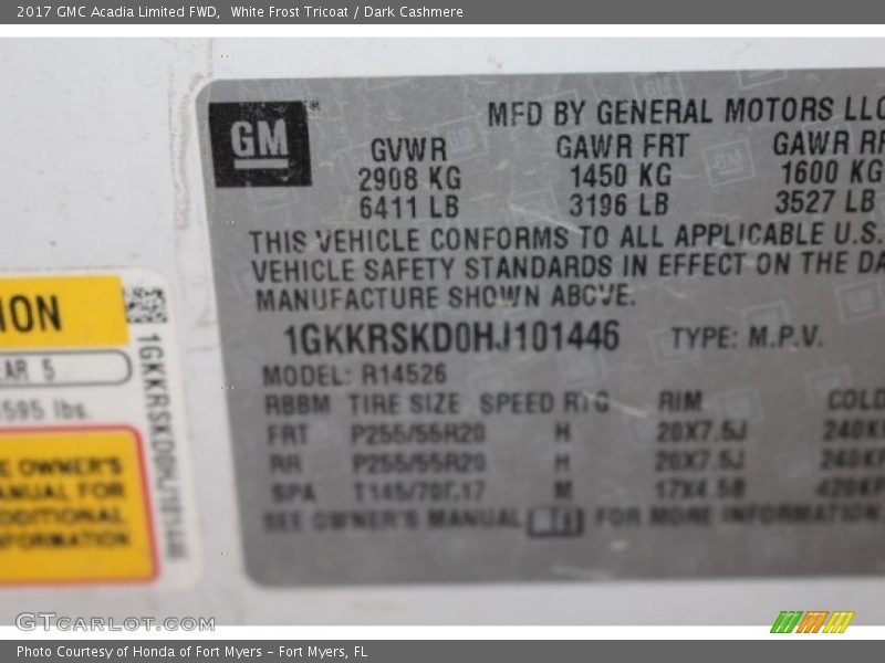 White Frost Tricoat / Dark Cashmere 2017 GMC Acadia Limited FWD