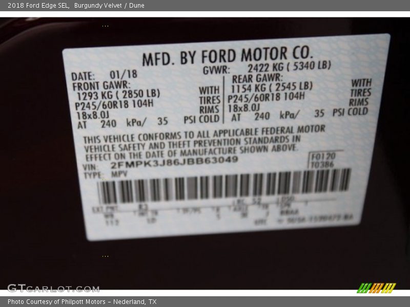 Burgundy Velvet / Dune 2018 Ford Edge SEL