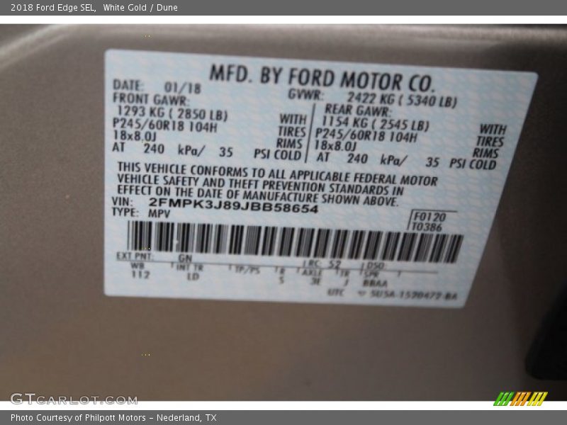 White Gold / Dune 2018 Ford Edge SEL