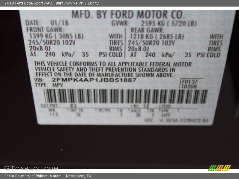 Burgundy Velvet / Ebony 2018 Ford Edge Sport AWD