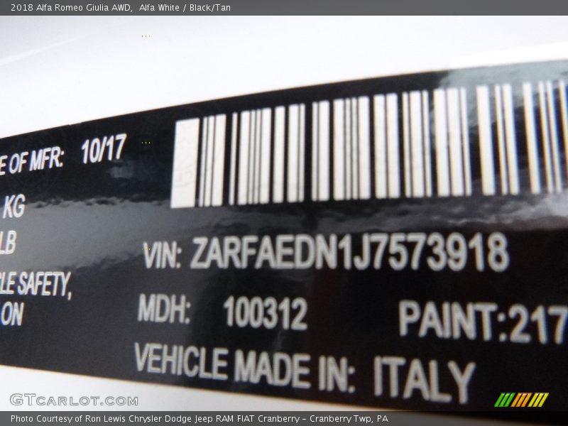 Alfa White / Black/Tan 2018 Alfa Romeo Giulia AWD