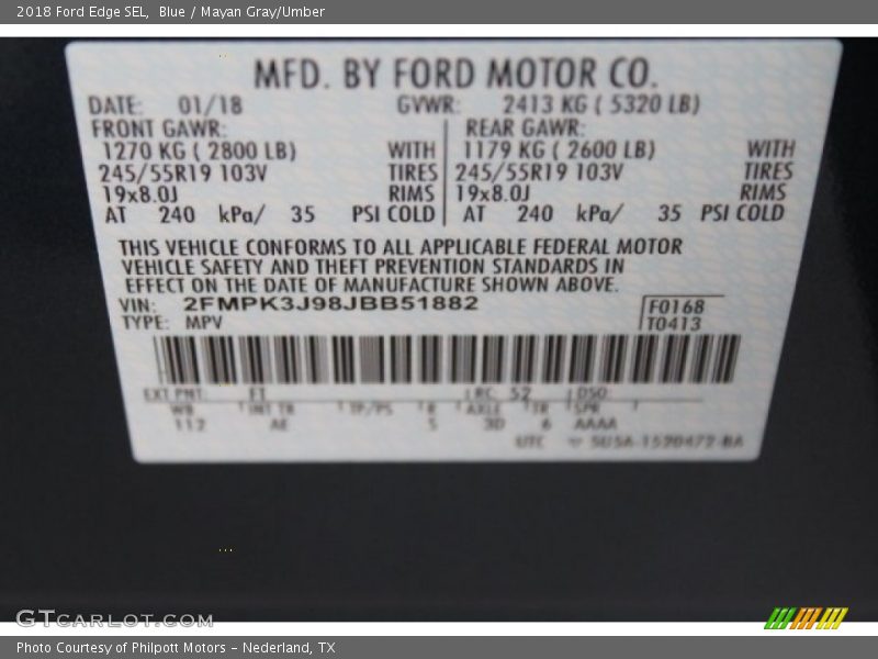 Blue / Mayan Gray/Umber 2018 Ford Edge SEL
