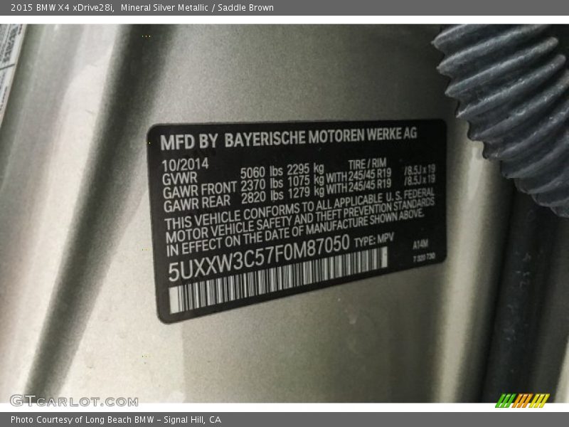 Mineral Silver Metallic / Saddle Brown 2015 BMW X4 xDrive28i