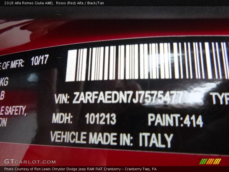 Rosso (Red) Alfa / Black/Tan 2018 Alfa Romeo Giulia AWD