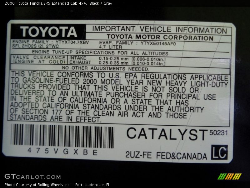 Black / Gray 2000 Toyota Tundra SR5 Extended Cab 4x4