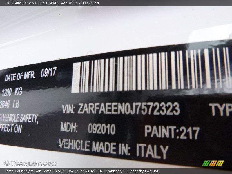 Alfa White / Black/Red 2018 Alfa Romeo Giulia Ti AWD