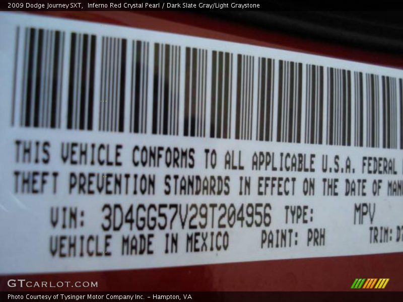 Inferno Red Crystal Pearl / Dark Slate Gray/Light Graystone 2009 Dodge Journey SXT