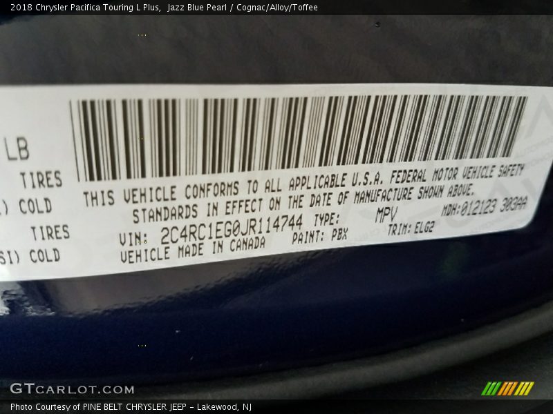 Jazz Blue Pearl / Cognac/Alloy/Toffee 2018 Chrysler Pacifica Touring L Plus
