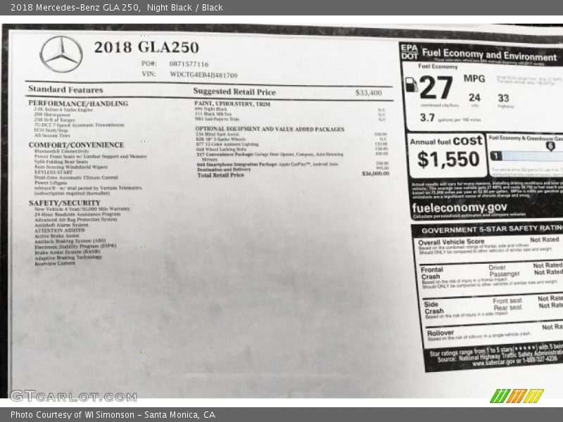 Night Black / Black 2018 Mercedes-Benz GLA 250