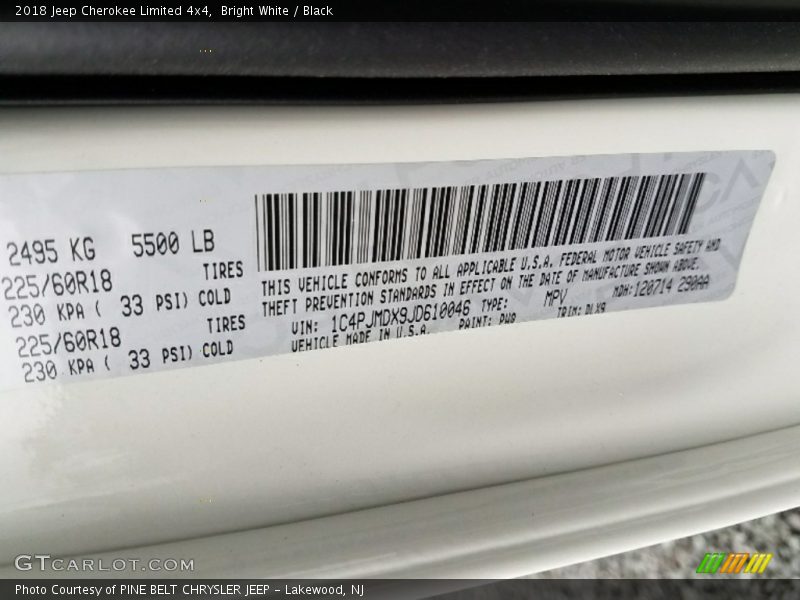 Bright White / Black 2018 Jeep Cherokee Limited 4x4