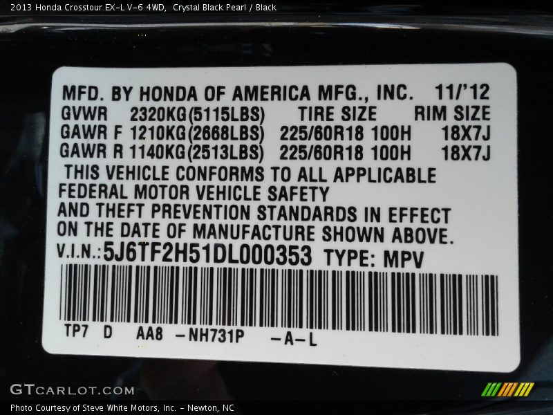 Crystal Black Pearl / Black 2013 Honda Crosstour EX-L V-6 4WD