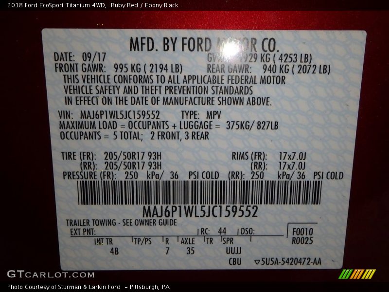 Ruby Red / Ebony Black 2018 Ford EcoSport Titanium 4WD