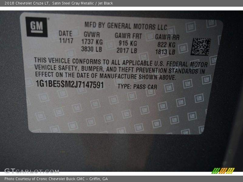 Satin Steel Gray Metallic / Jet Black 2018 Chevrolet Cruze LT