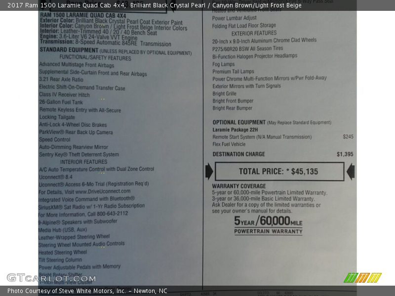 Brilliant Black Crystal Pearl / Canyon Brown/Light Frost Beige 2017 Ram 1500 Laramie Quad Cab 4x4