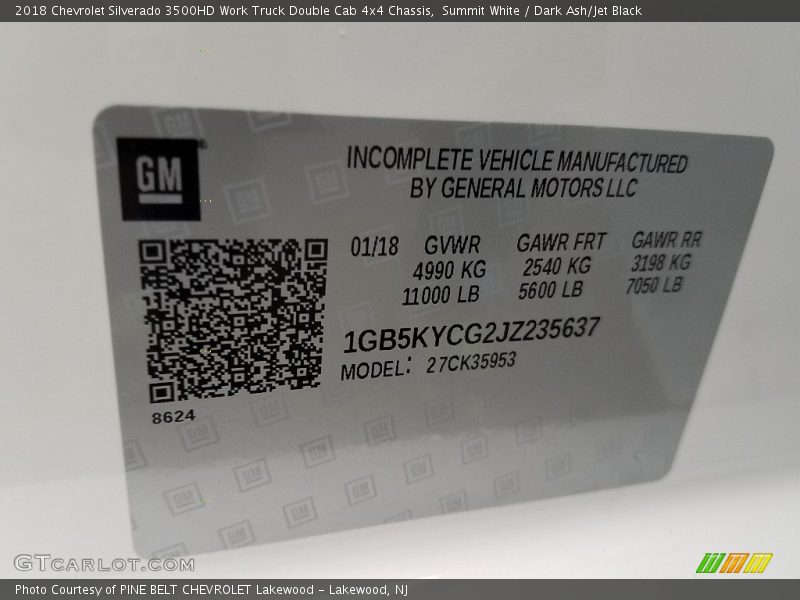 Summit White / Dark Ash/Jet Black 2018 Chevrolet Silverado 3500HD Work Truck Double Cab 4x4 Chassis