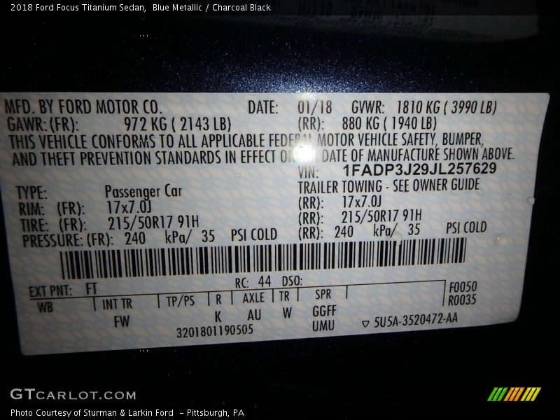 Blue Metallic / Charcoal Black 2018 Ford Focus Titanium Sedan