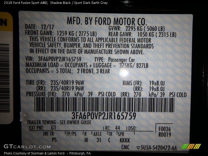 Shadow Black / Sport Dark Earth Gray 2018 Ford Fusion Sport AWD