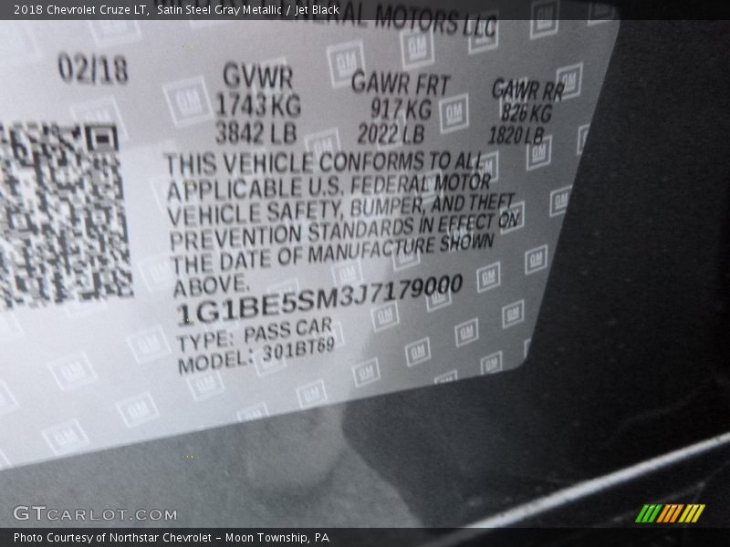 Satin Steel Gray Metallic / Jet Black 2018 Chevrolet Cruze LT