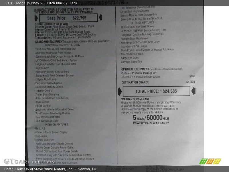 Pitch Black / Black 2018 Dodge Journey SE