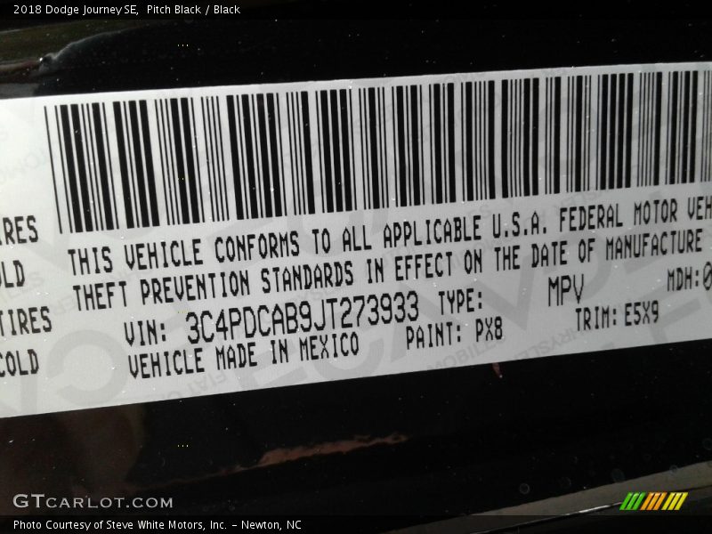 Pitch Black / Black 2018 Dodge Journey SE