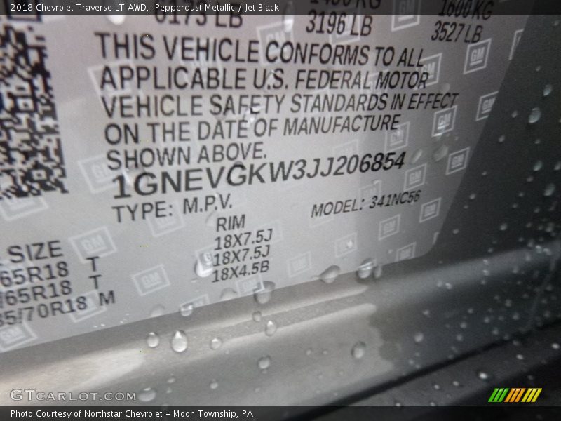 Pepperdust Metallic / Jet Black 2018 Chevrolet Traverse LT AWD