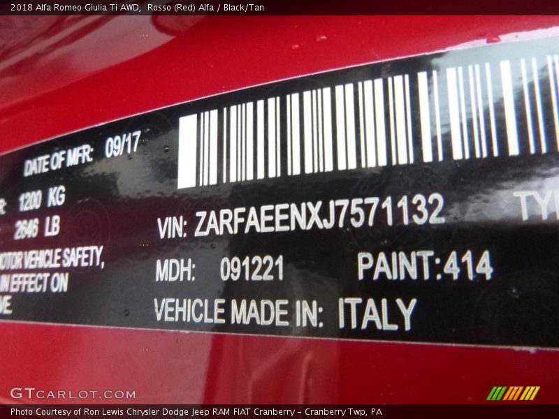 Rosso (Red) Alfa / Black/Tan 2018 Alfa Romeo Giulia Ti AWD