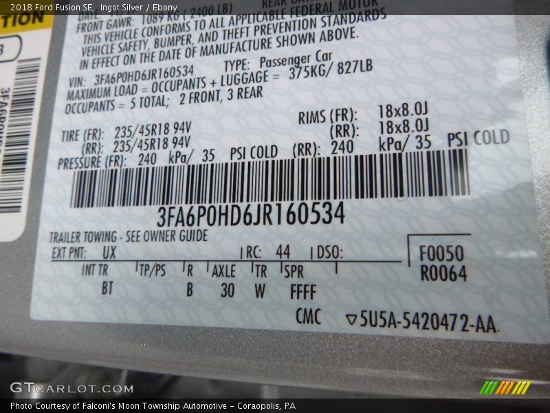 Ingot Silver / Ebony 2018 Ford Fusion SE