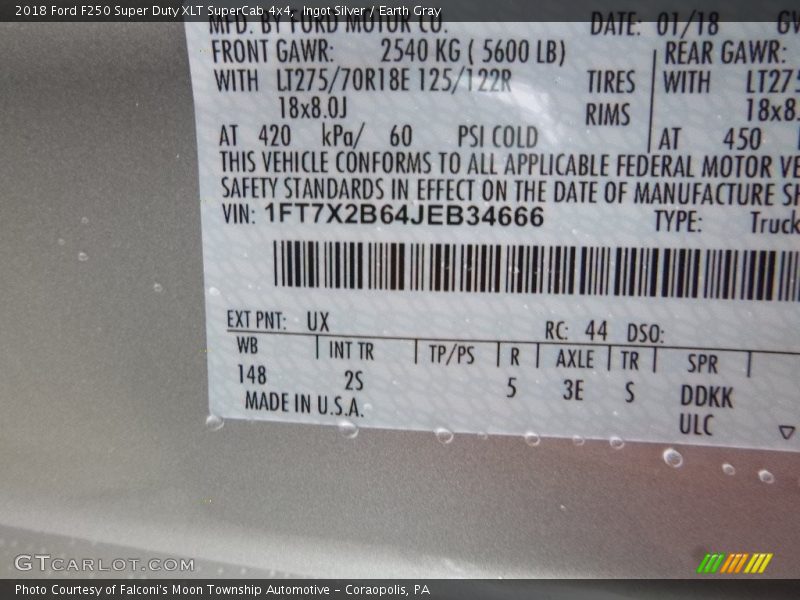Ingot Silver / Earth Gray 2018 Ford F250 Super Duty XLT SuperCab 4x4