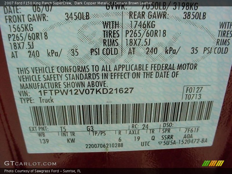 Dark Copper Metallic / Castano Brown Leather 2007 Ford F150 King Ranch SuperCrew