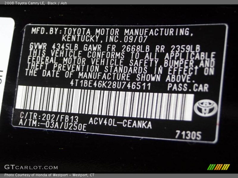Black / Ash 2008 Toyota Camry LE