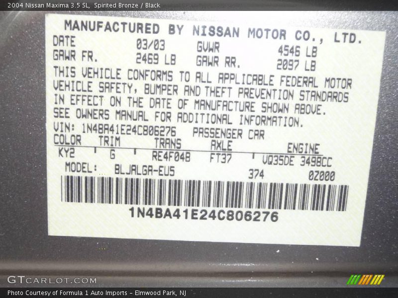 Spirited Bronze / Black 2004 Nissan Maxima 3.5 SL