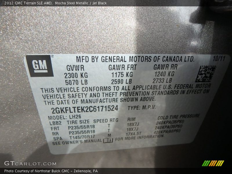 Mocha Steel Metallic / Jet Black 2012 GMC Terrain SLE AWD