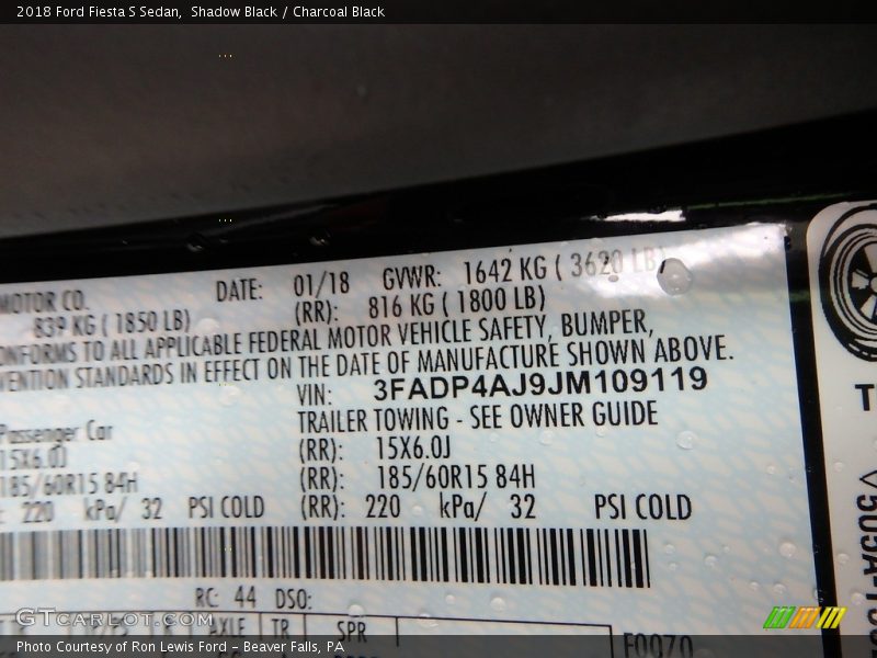 Shadow Black / Charcoal Black 2018 Ford Fiesta S Sedan
