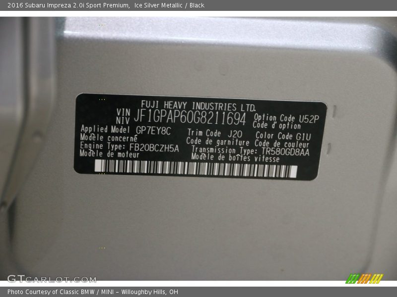 Ice Silver Metallic / Black 2016 Subaru Impreza 2.0i Sport Premium