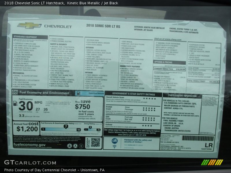  2018 Sonic LT Hatchback Window Sticker